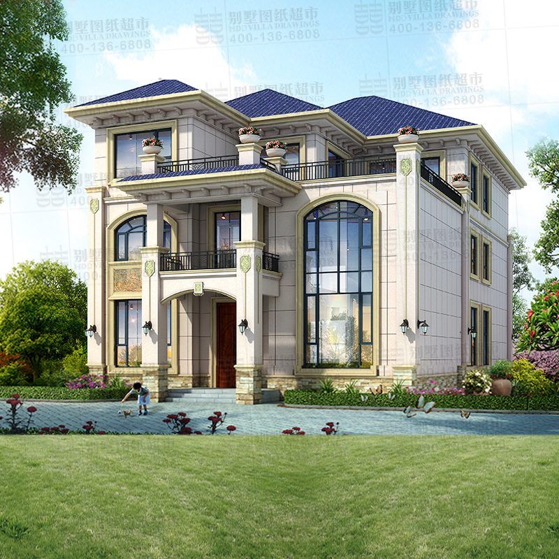 欧式两层半别墅设计图纸农村自建房建带露台