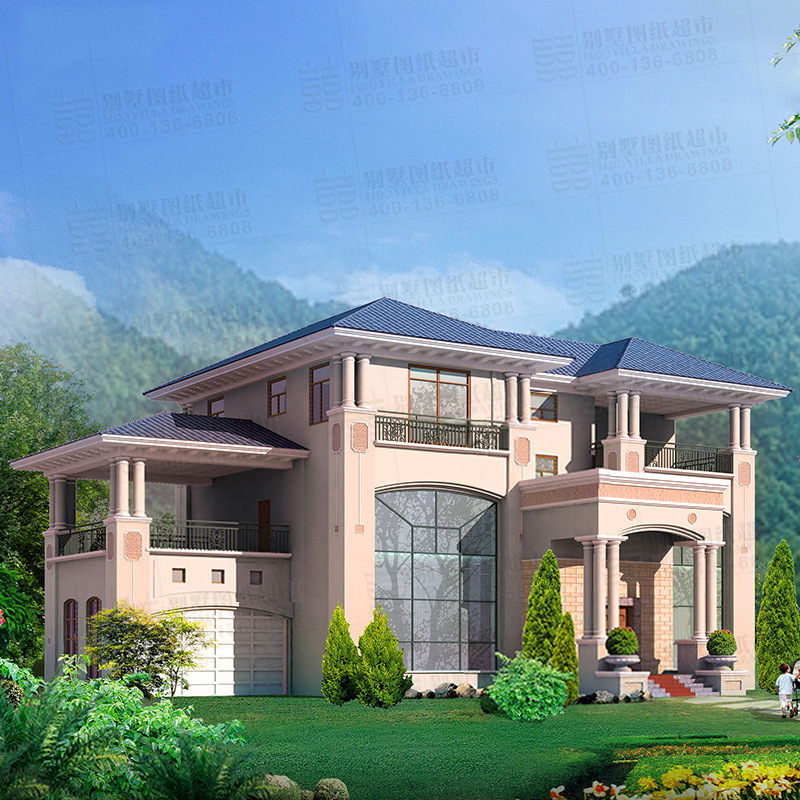 欧式高档双车库自建房三层别墅设计图纸